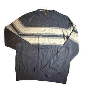 Banana Republic Mens Luxury Blend Striped Crew Neck Sweater Navy L Silk Cashmere